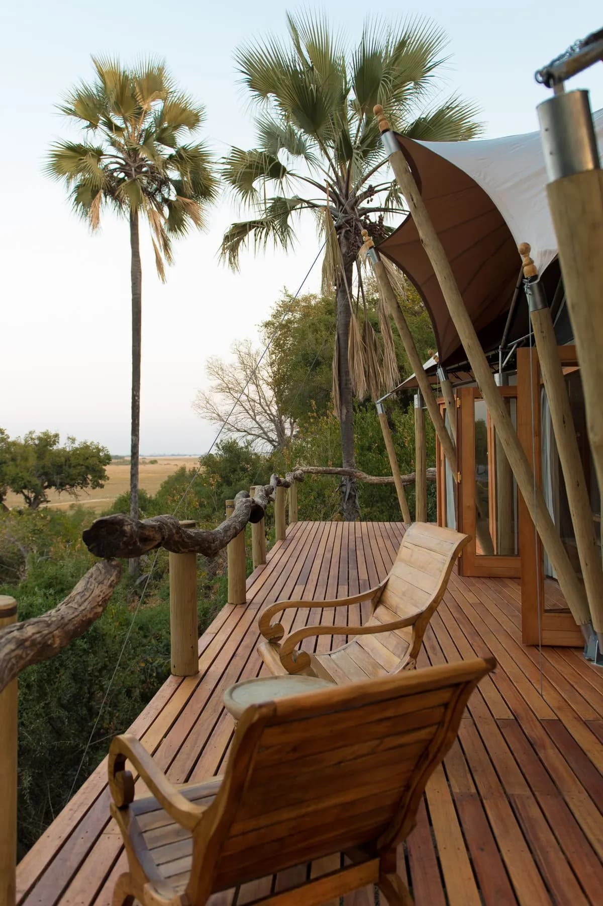 A private lodge deck overlooking the bush